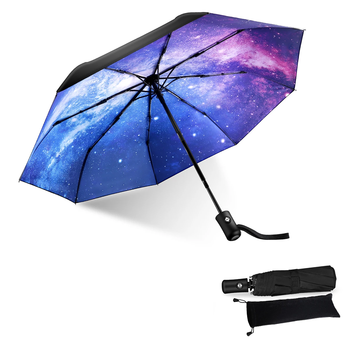 별이 빛나는 하늘 레트로 남성 접이식 여행 여성 블랙 UV 보호 코팅 우산, 자동 8 갈비 방풍 자동 우산 
