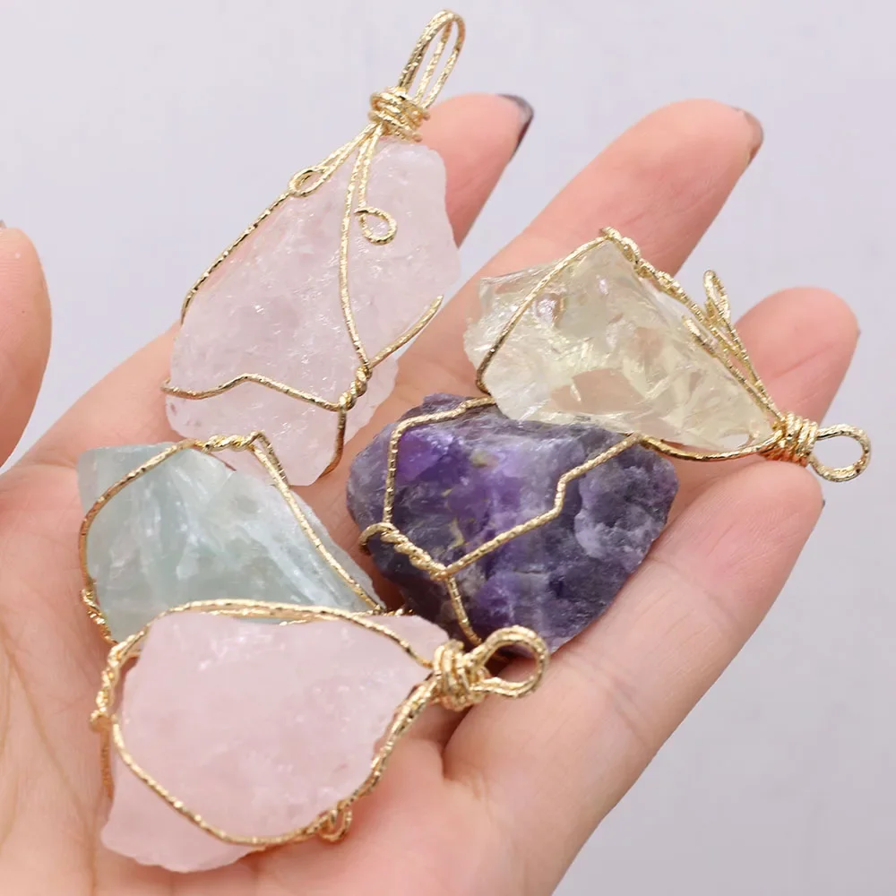 Natural Stone Pendant Irregular Shape Amethyst Topaz Rough Stone Women's Jewelry Making DIY Necklace Accessories 25x35-35x45mm