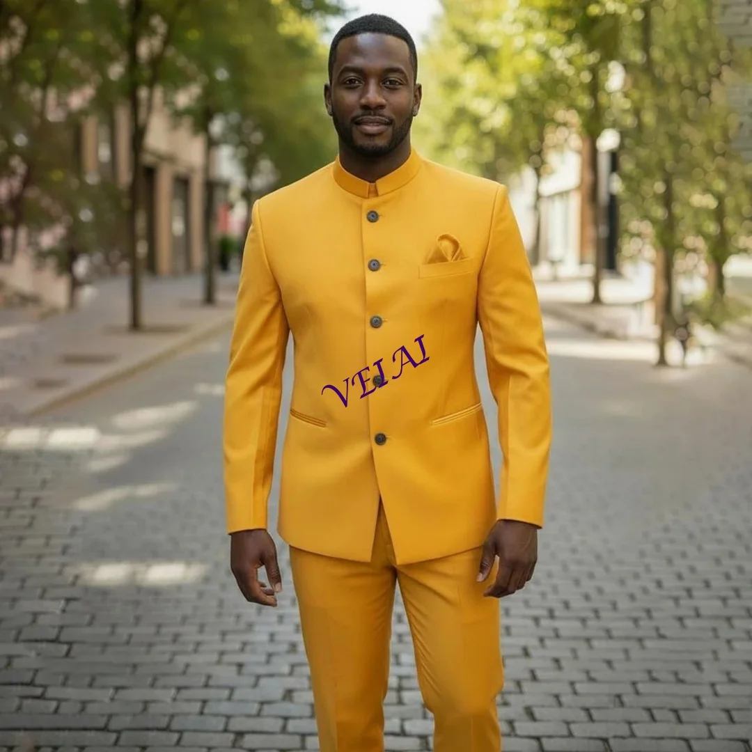 

High Quality Men's Suits Formal Single Breasted Stand Lapel Slim Fit 2 Piece Jacket Pants Full Sets Fashion Male Clot Customized