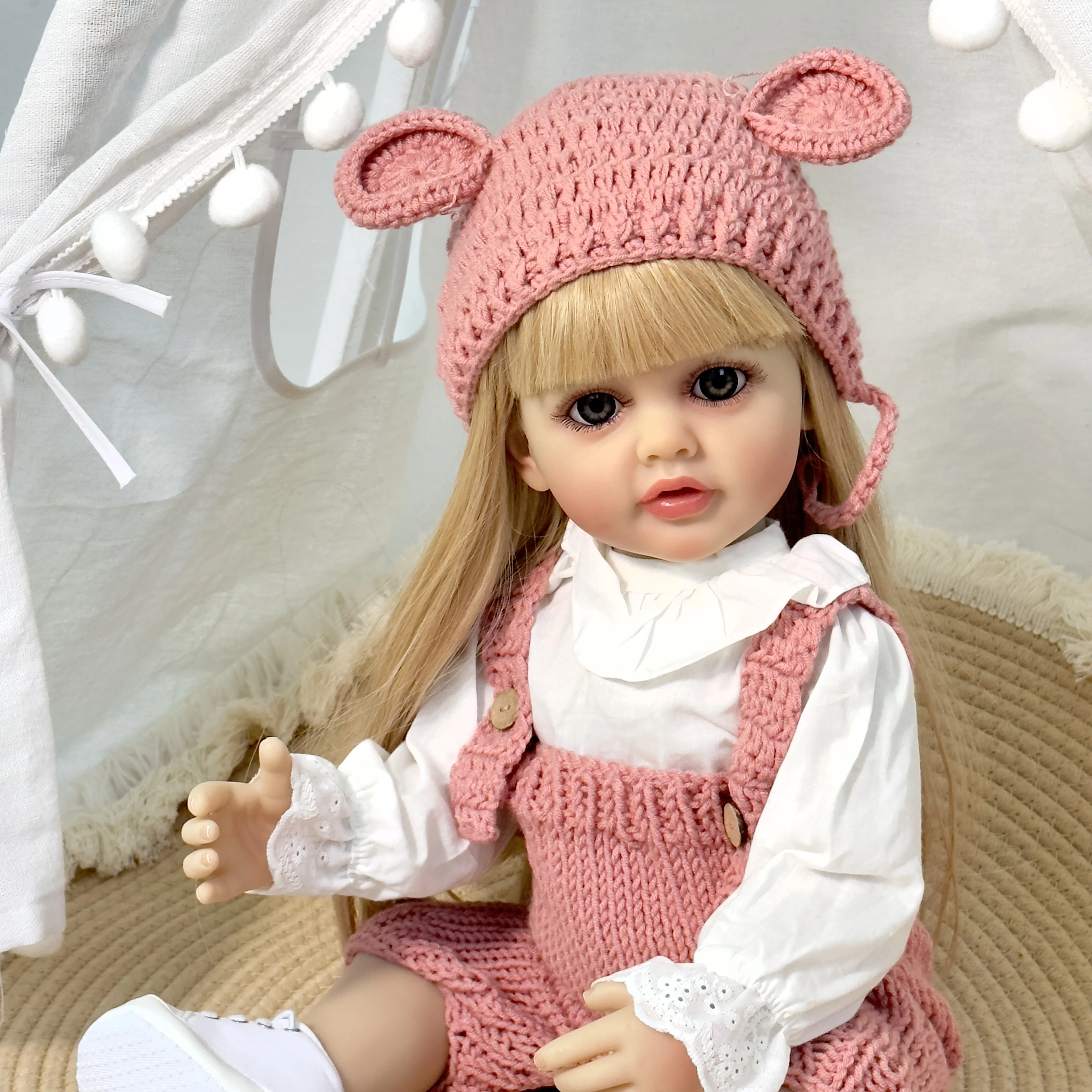 

NPK 22inch Soft Silicone Full body Vinyl Reborn Toddler Girl Doll Betty lifelike Newborn Baby Wig Hair Gifts for Children