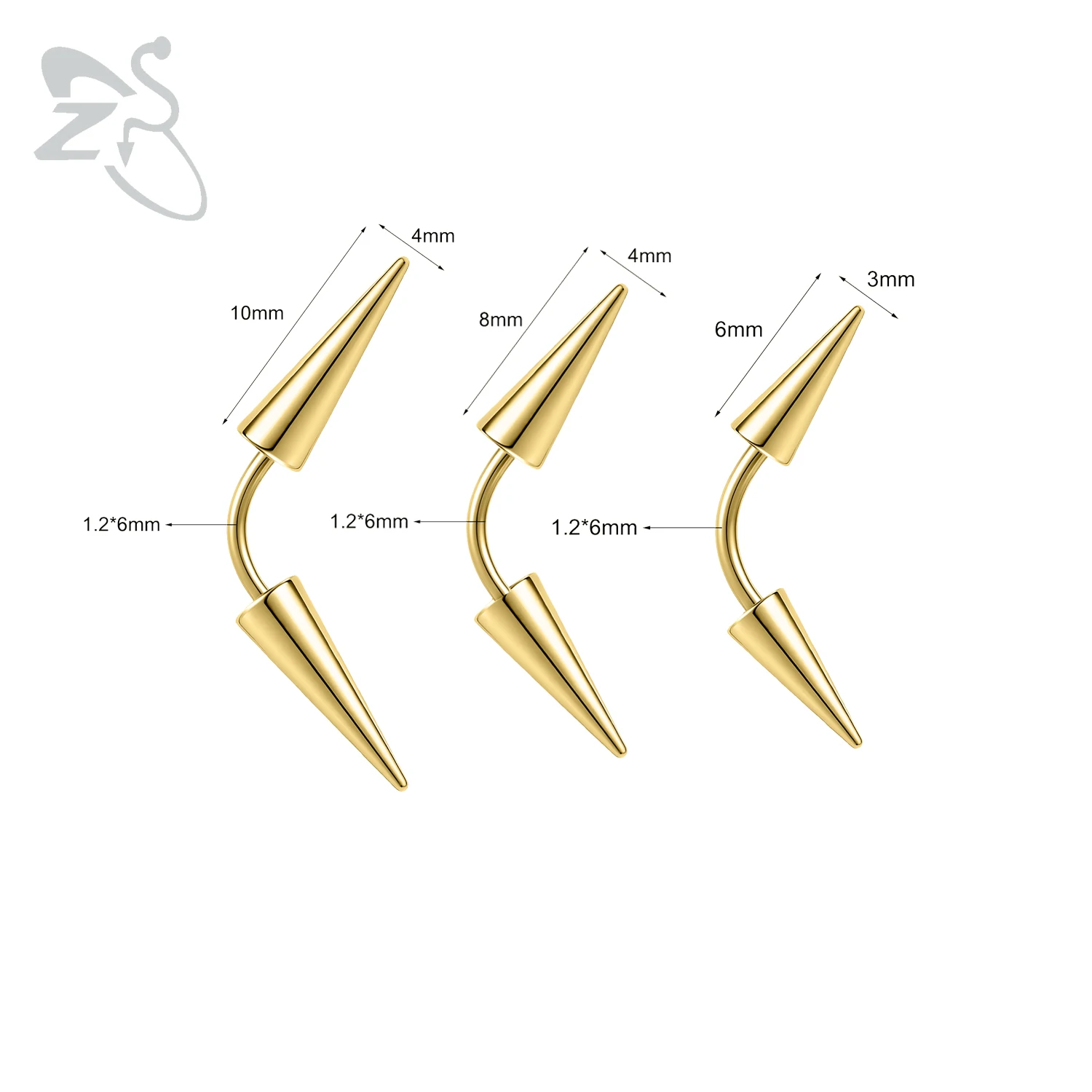 3Pcs Spike Bridge Piercing Stainless Steel Eyebrow Rings