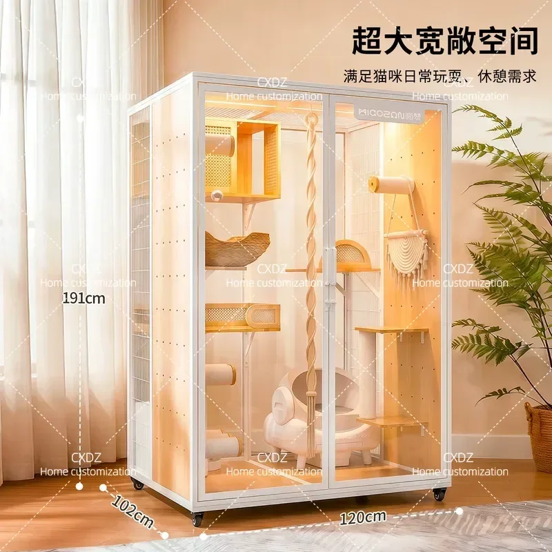 Oversized Glass Panoramic Cat Cage and Nest Integrated Luxury Villa for Household Balcony Large Space Pet House