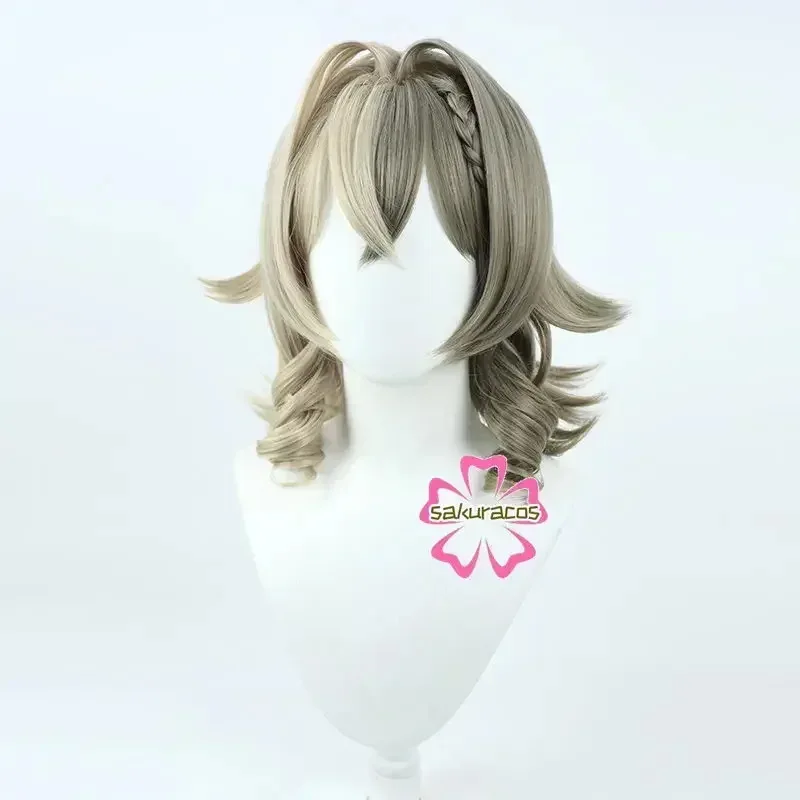 Wiwiwi 123Honkai تأثير فيل الخامس شعر مستعار تأثيري قصير مجعد الشعر مضفر الكتان مختلط اللون مقاومة للحرارة بيروكات صناعية هالوين Ro