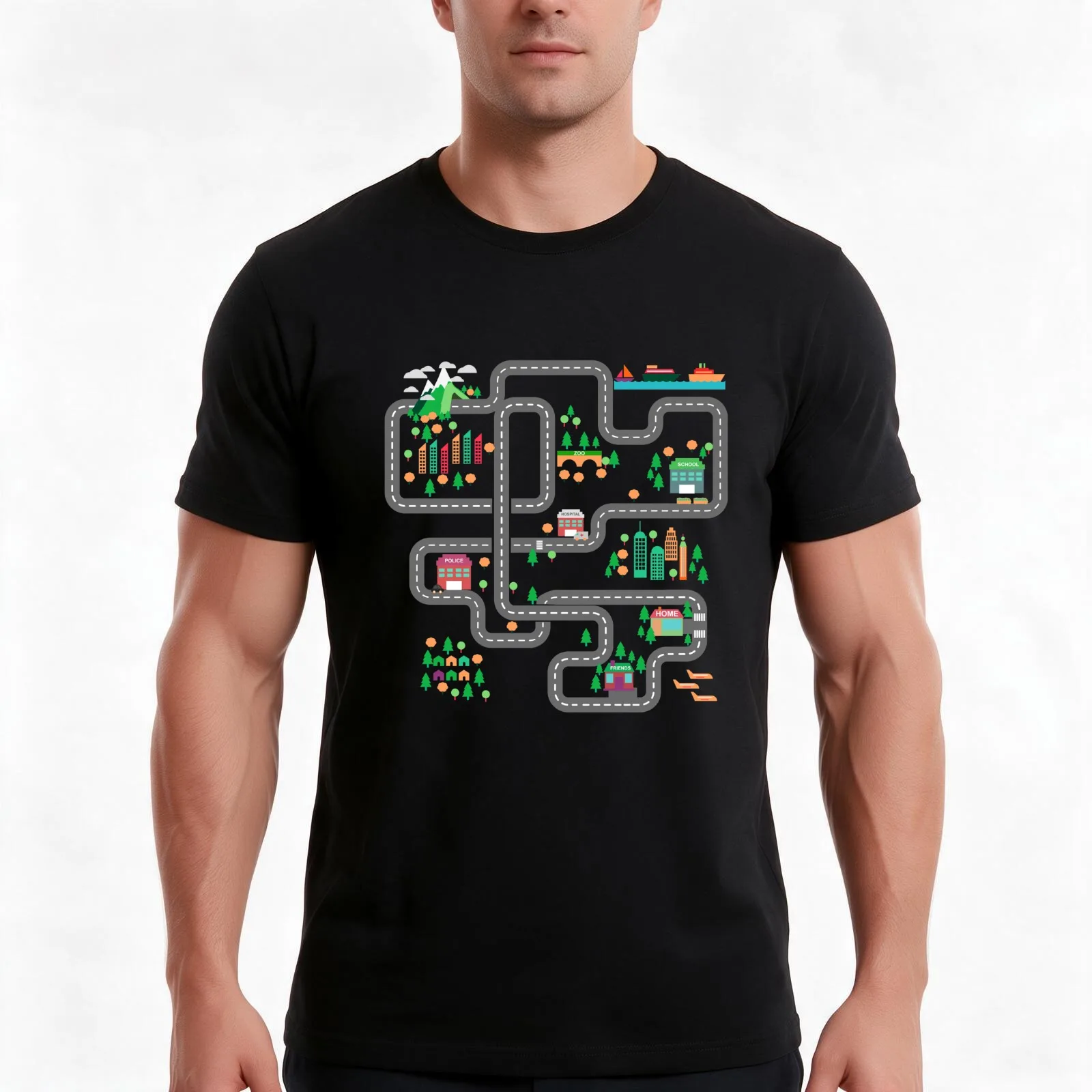 Play mat Road Map Racing Car Play Mat Funny Fathers Day gift T-Shirt Summer Casual Cotton Tee Oversized Streetwear Tops