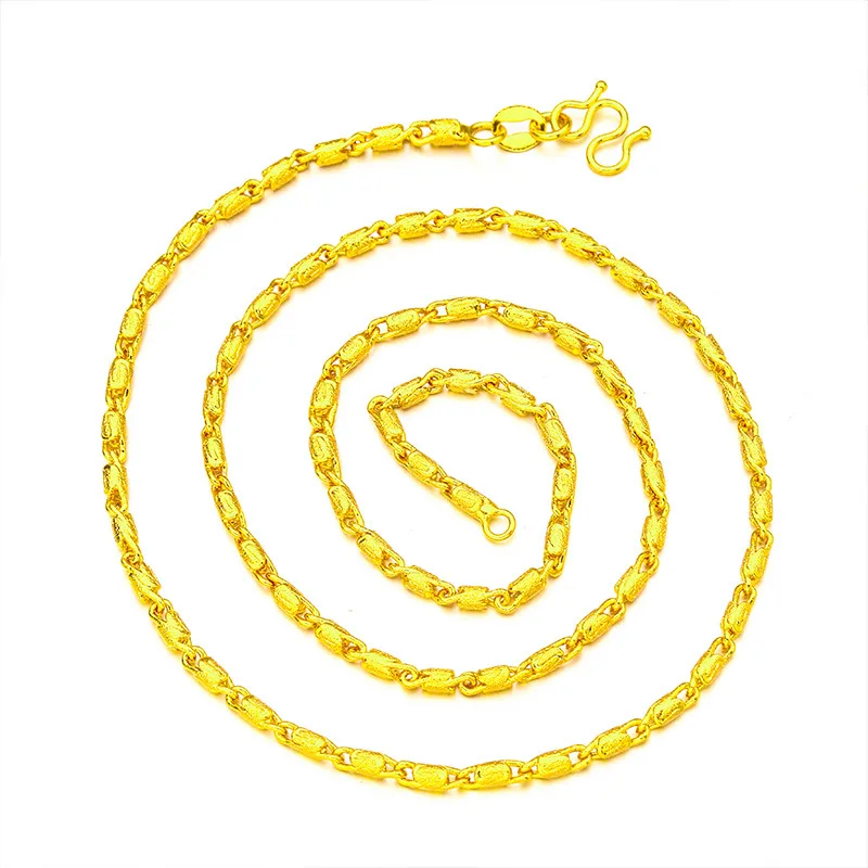 قلادة نجاح سلسلة دلو للنساء من الذهب عيار 24 قيراط AU999 - سلسلة مناسبة للرقبة، روابط راقية، نعمة، للارتداء والهدايا