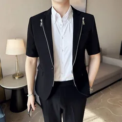 184 Summer youth men's suit zipper short-sleeved suit jacket groom dress suit