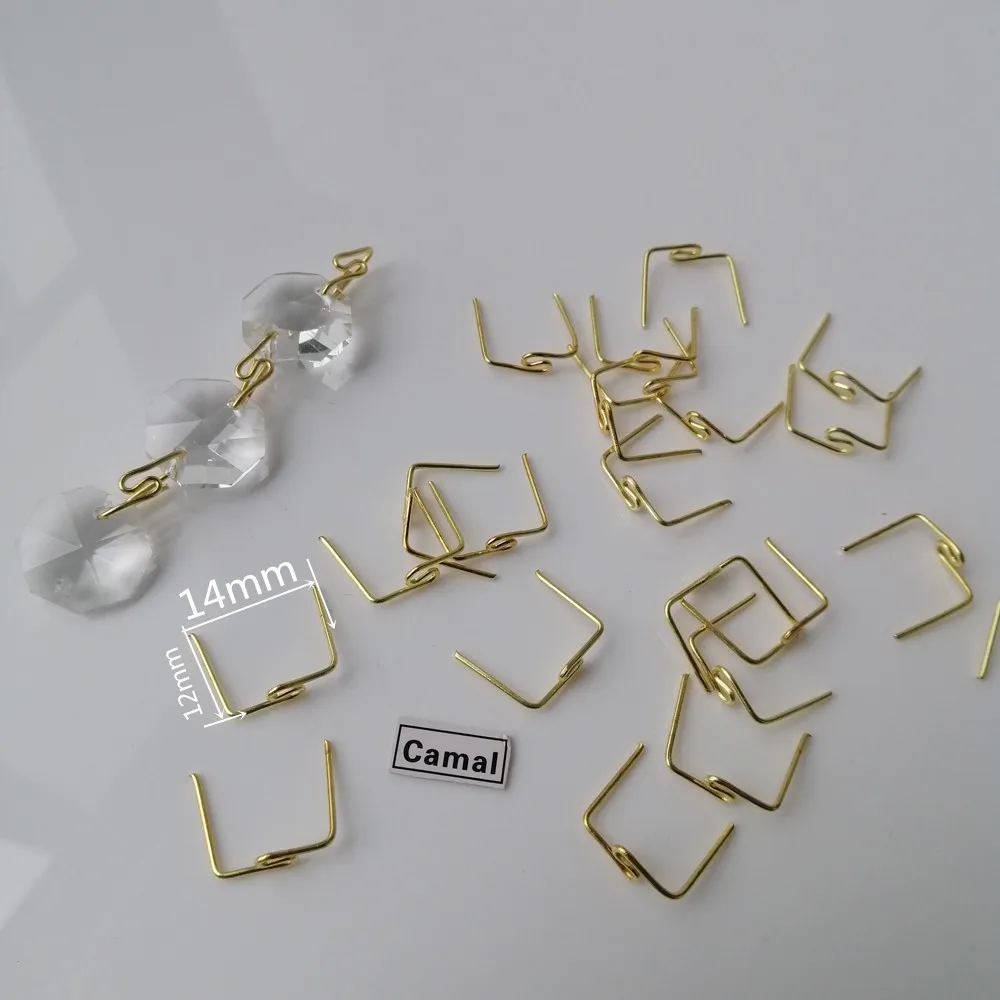 Camal 120PCS Gold 14mm Twisted M Shaped Pin Connector Hook For Crystal Prisms Bead Chandelier Pendant Lamp Lighting Hanging Part