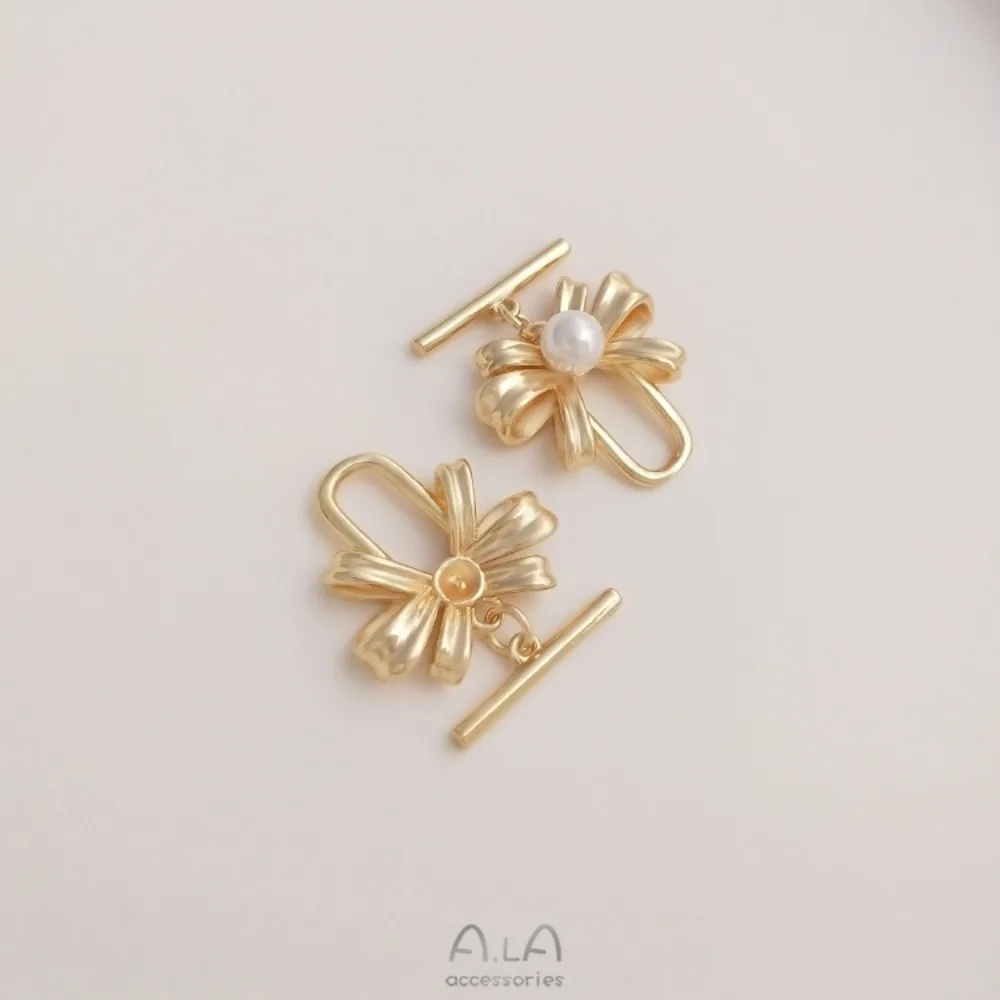 1 قطعة المشابك النحاسية 14K الذهب اللون ندفة الثلج القوس نصف ثقب حبة حامل OT مشبك DIY بها بنفسك اليدوية الغراء اللؤلؤ مشبك مجوهرات