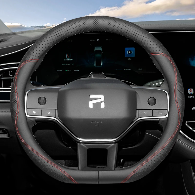 For RISING F7 PRO MARVEL R7 Nappa Leather Steering Wheel Cover Non-slip Durable Four Season Universal Car Interior Accessories