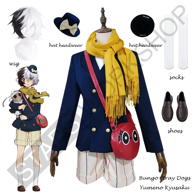 Anime Bungou Stray Dogs Yumeno Kyusaku Cosplay Costumes Men Women Coat Shirt Shorts Socks Uniform Halloween Carnival Party Suit