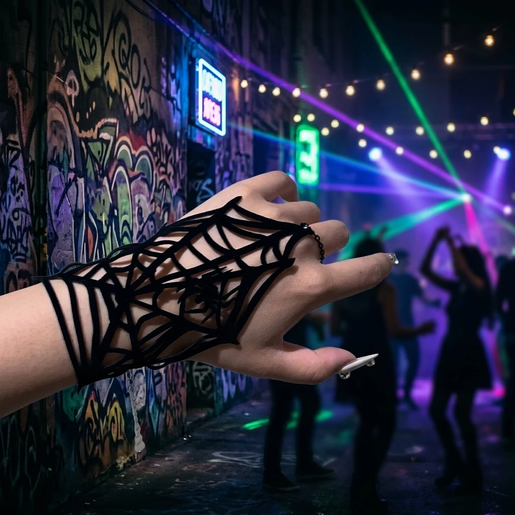1pc Spider-Web Glove for Halloween Party Gothic Punk Costume Accessory Matte Black Hollow Out Glove