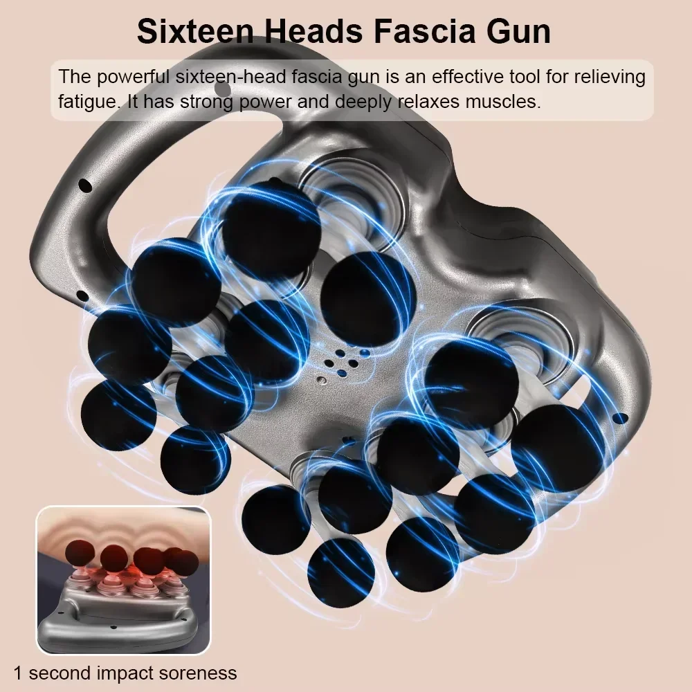 

New Fascia Gun 16-Head Muscle Massage Gun Professional Body Leg Back Shoulder Waist Fascia Gun High Frequency Vibration Massager