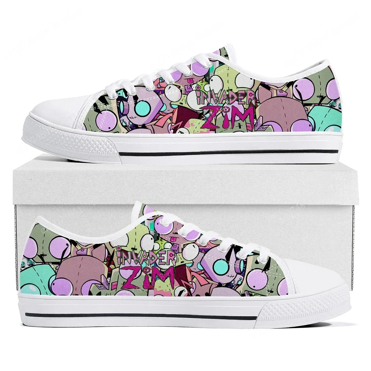 Zim Low Top Sneakers Womens Mens Teenager Invader High Quality Canvas Sneaker Couple Anime Cartoon Comic Manga Custom Made Shoes