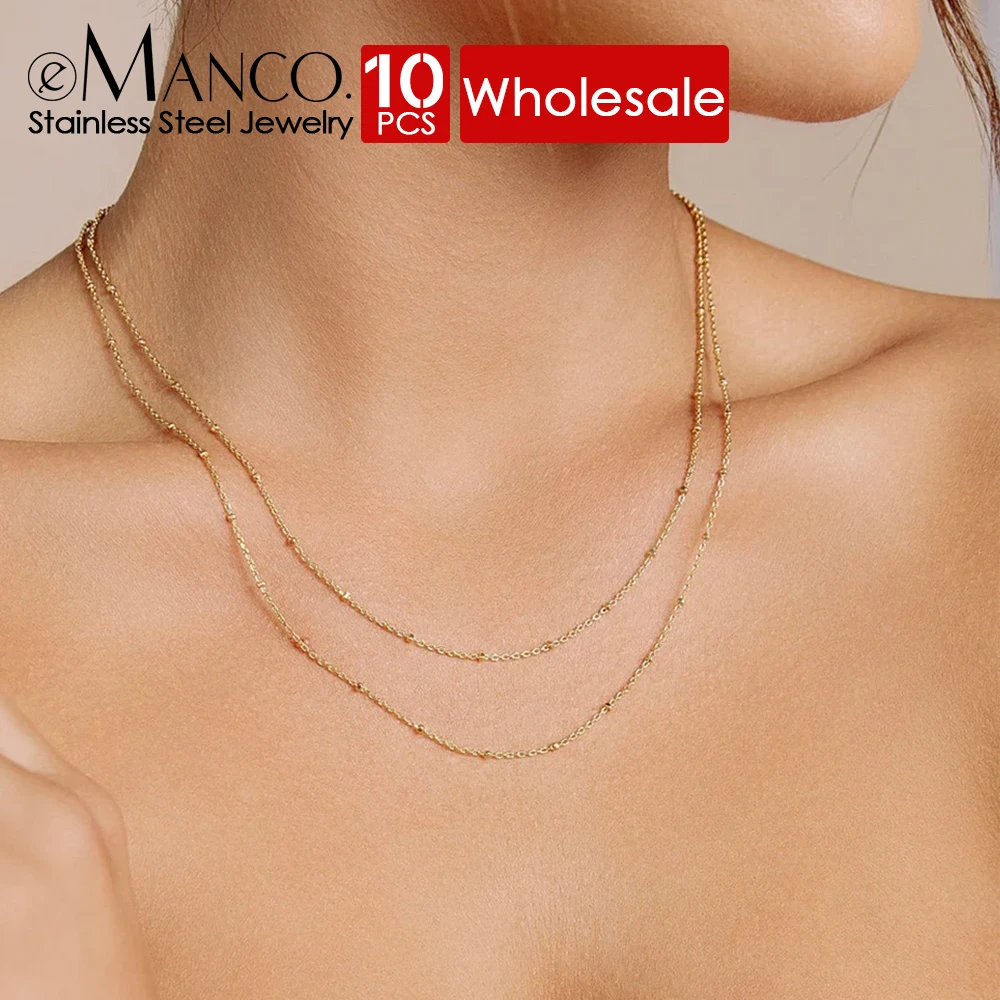 EMANCO 10PCS Gold Color Stainless Steel Box Chain Choker Necklace Minimalist Trendy Romantic Women's Jewelry Gift Wholesale