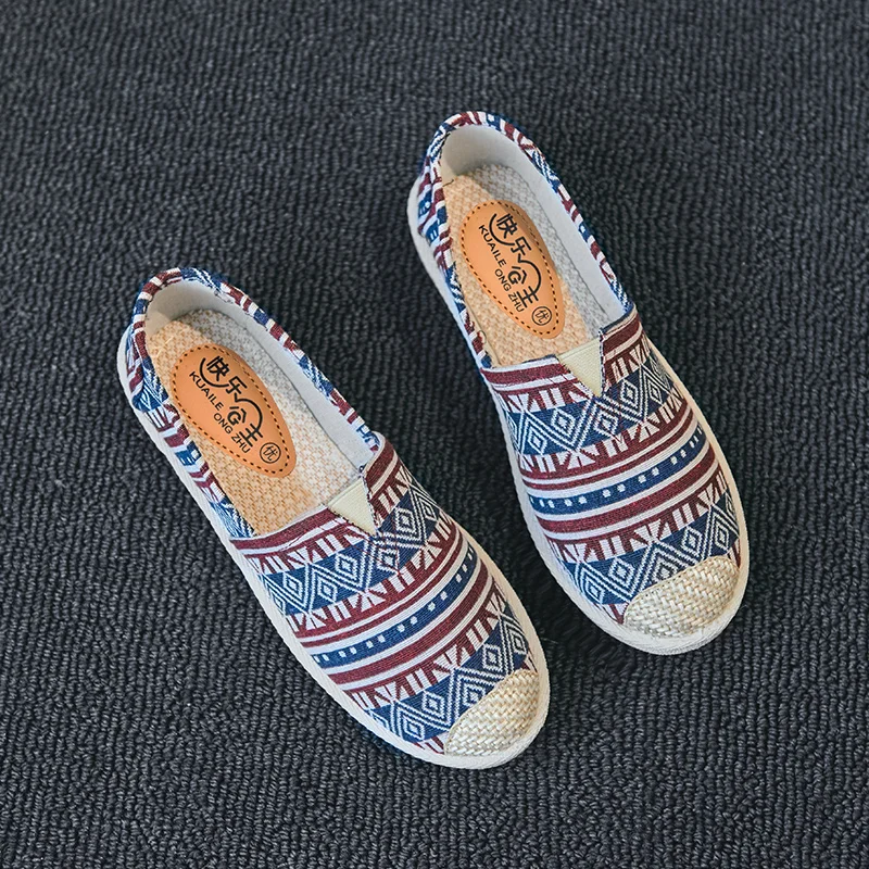 2022 Ladies Casual Comfort Bohemian Slip On Lazy Shoes Female Womens Flat Slip On Canvas Summer Strap Loafers Straw Espadrilles