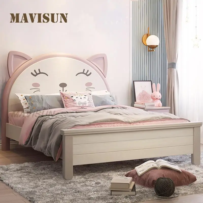 

Fashionable Cat Shape Kid's Bed For Girl Child Solid Wood Furniture 3-12 Years Old Kids Like Lovely Children's Bedroom Beds