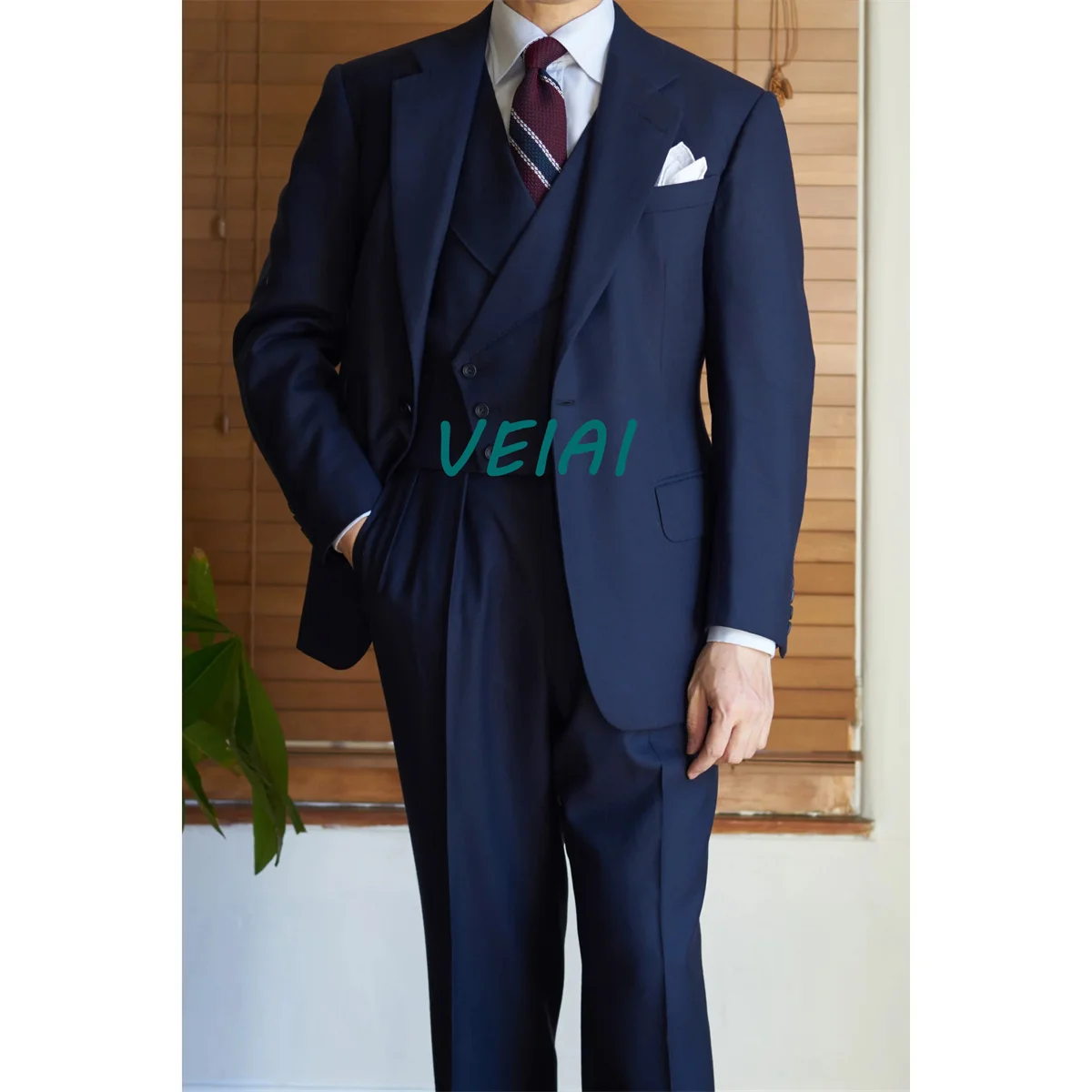 

Navy Blue Terno Suits For Men Single Breasted Notched Lapel Elegant Formal Blazer 3 Piece Jacket Pants Vest Slim FIt Homme