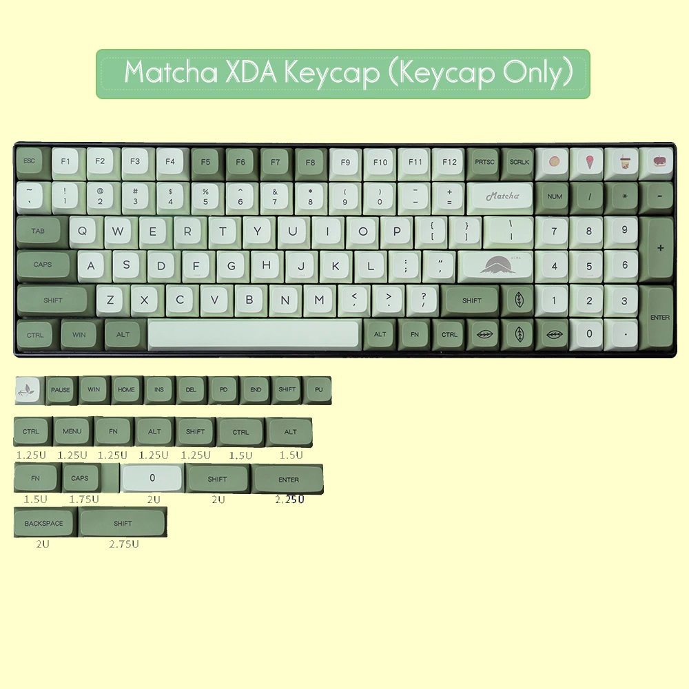 

124Key Mint Theme Matcha Keycap Green XDA Height PBT Sublimation 124 Keys for MX Mechanical Keyboard DIY 64/68/87/96 Key Cap