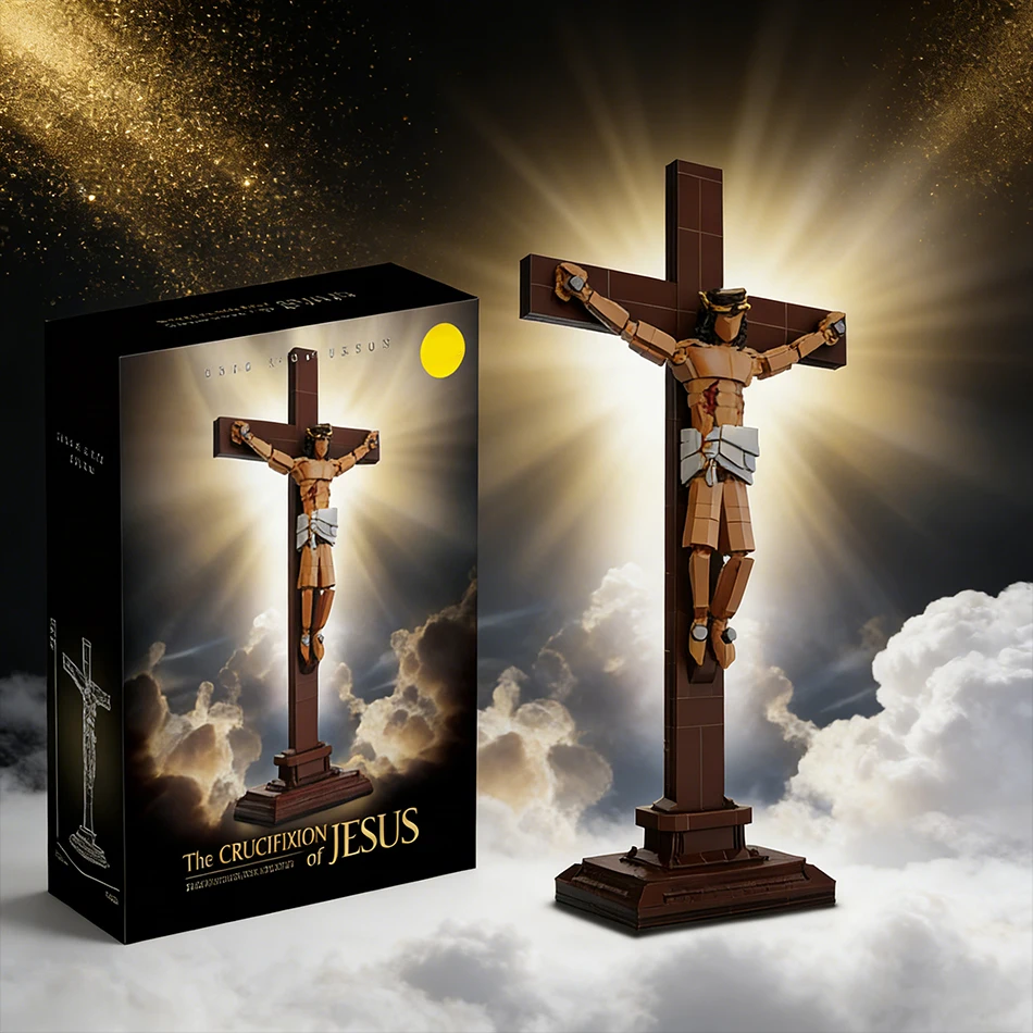 MOC The Passion of Christ Statue Jesus Cross Micro Building Blocks Jesus Crucifix Sculpture Model Mini Bricks Toys for Kids Gift