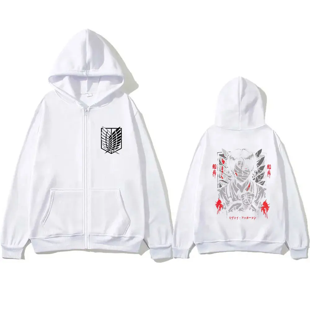 Anime Attack on Titan Levi Ackerman Face Graphic Zipper Hoodie Men Cartoon Manga Merch Zip Up Jacket Men's Oversized Streetwear