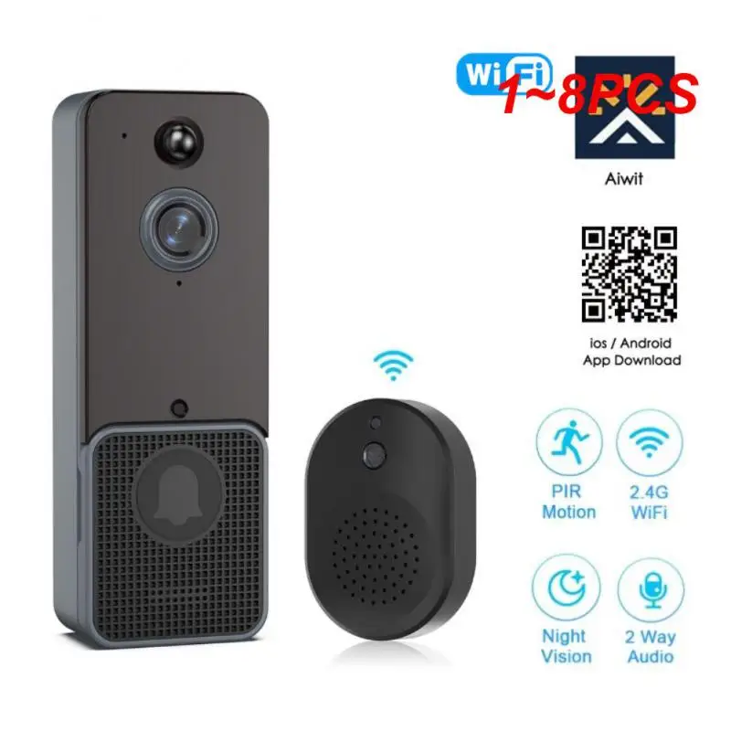 

1~8PCS Smart Home WiFi Outdoor Wireless Doorbell 1080P Night Intercom Video Doorbell Camera Waterproof Security