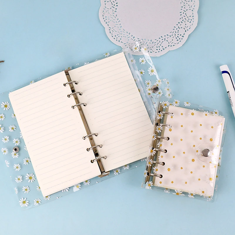 A7/A6 Cute Daisy Spiral Binder Notebook Agenda Cover with Storage Bag Kawaii Transparent School Diary Journal Planner Stationery
