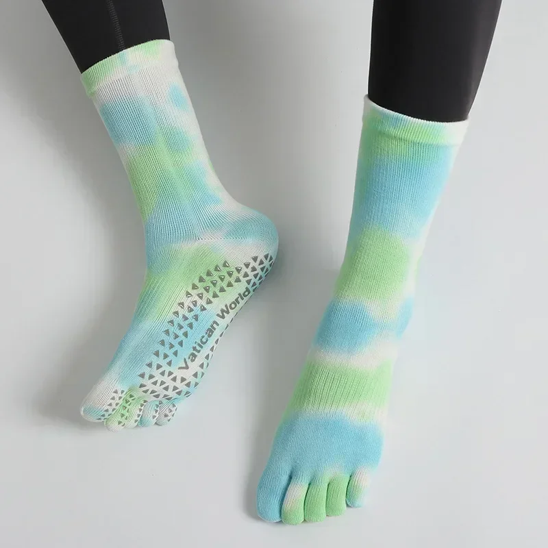 Pilates Five Toe Socks Women Tie-dyed Non-slip Silicone Crew Yoga Socks