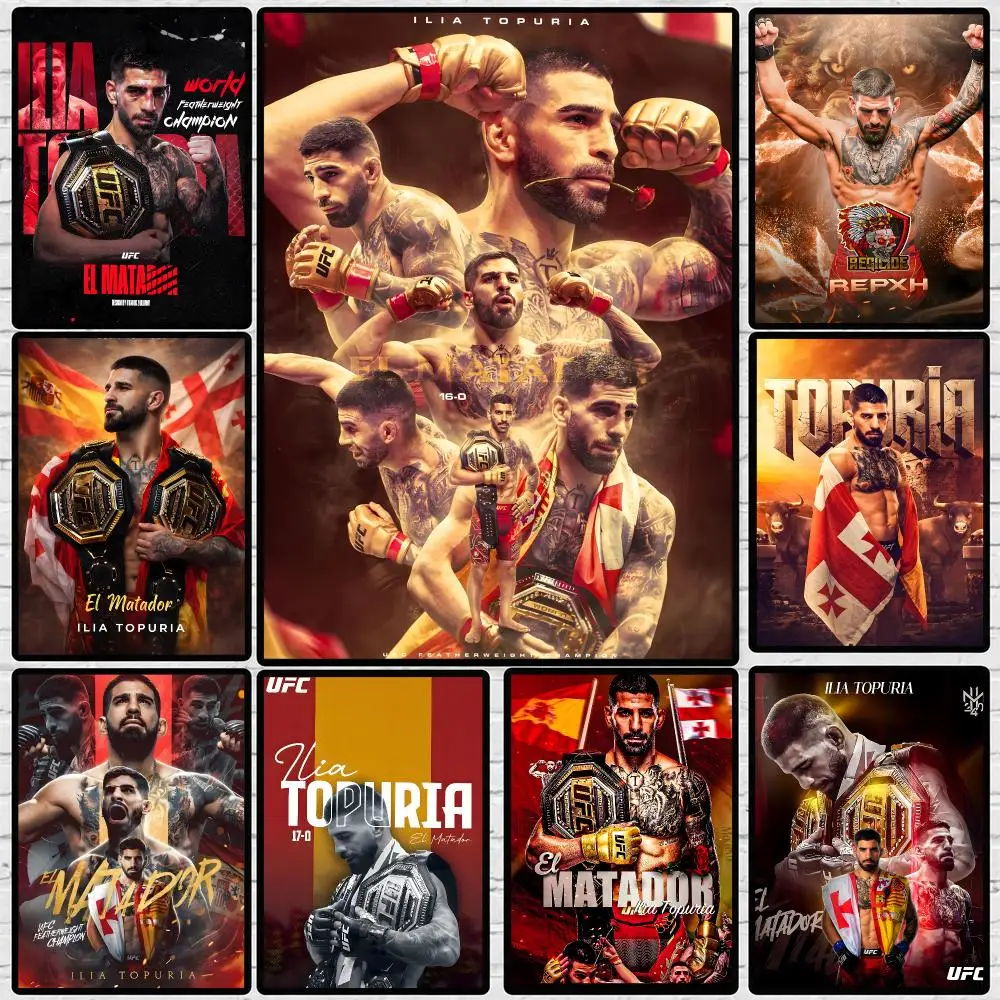 MMA Fighter Ilia Topuria Poster 	 Poster Wall Sticker Waterproof Self Adhesive HD Art Bedroom Bar Decor