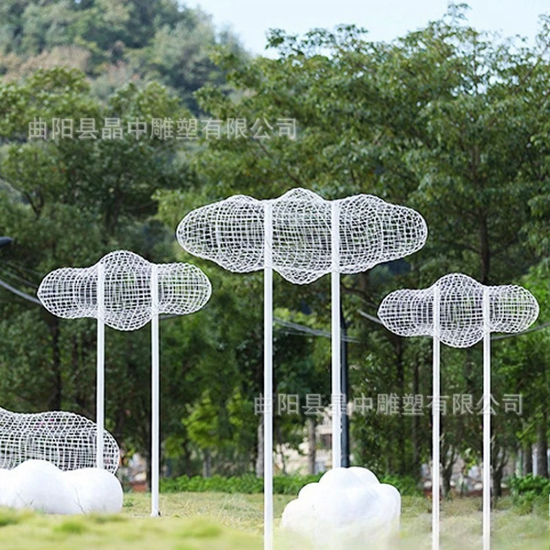 Outdoor stainless steel hollow cloud sculpture garden landscape sales department pocket park