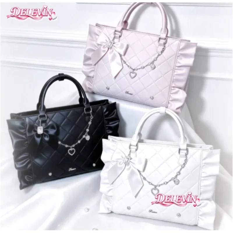 Japanese Mass- Produced Sweet Lace Lolita Pain Bag Women Cute Ruffle Edge Large Capacity Princess Elegant Handbag Shoulder Bag