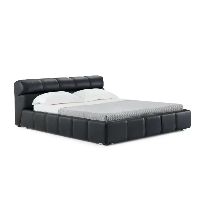 

Minimalist puff piano key bed Darth Vader leather double bed wabi sandy wind tofu block designer master bedroom wedding bed