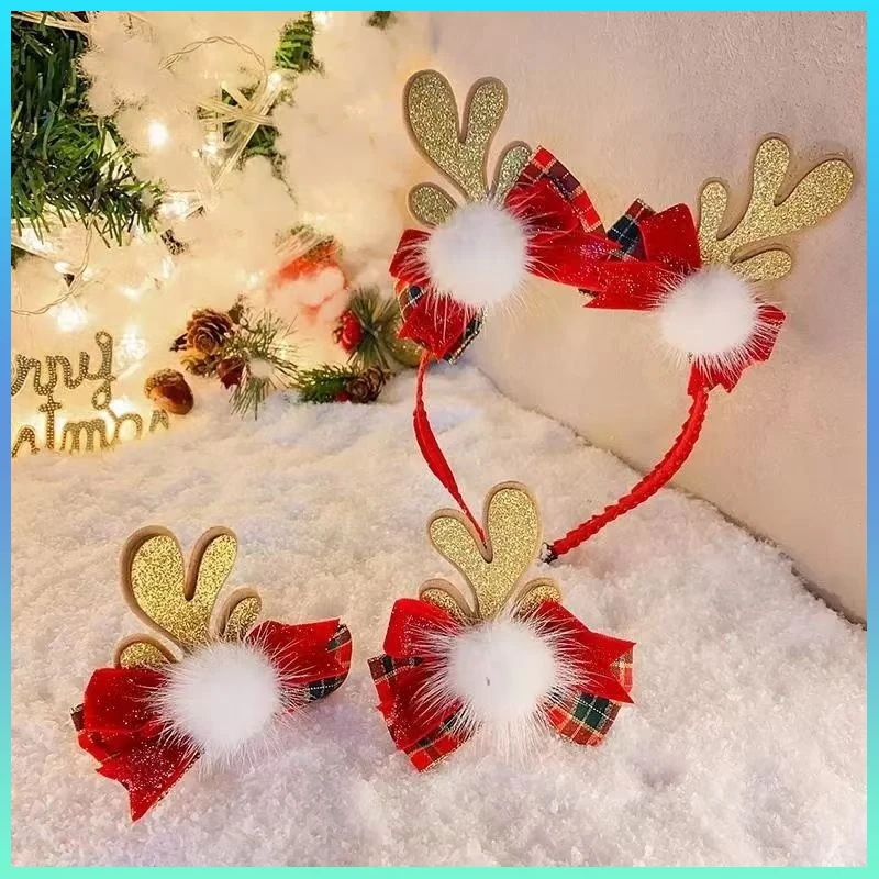 2024 New Christmas Hairband Hair Accessories Super Fairy Antlers Bow Headdress Holiday Dress Jewelry Doll House Childrens Toys