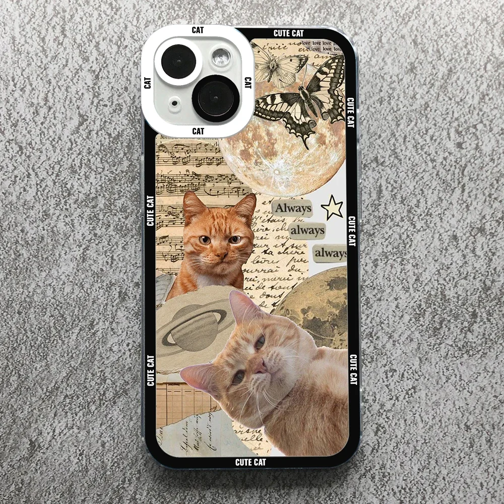 Case For iPhone 16 15 14 13 12 11 Pro Max Mini XS X XR SE 7 8 Plus Soft Cover Cute Cat Dog Sticker