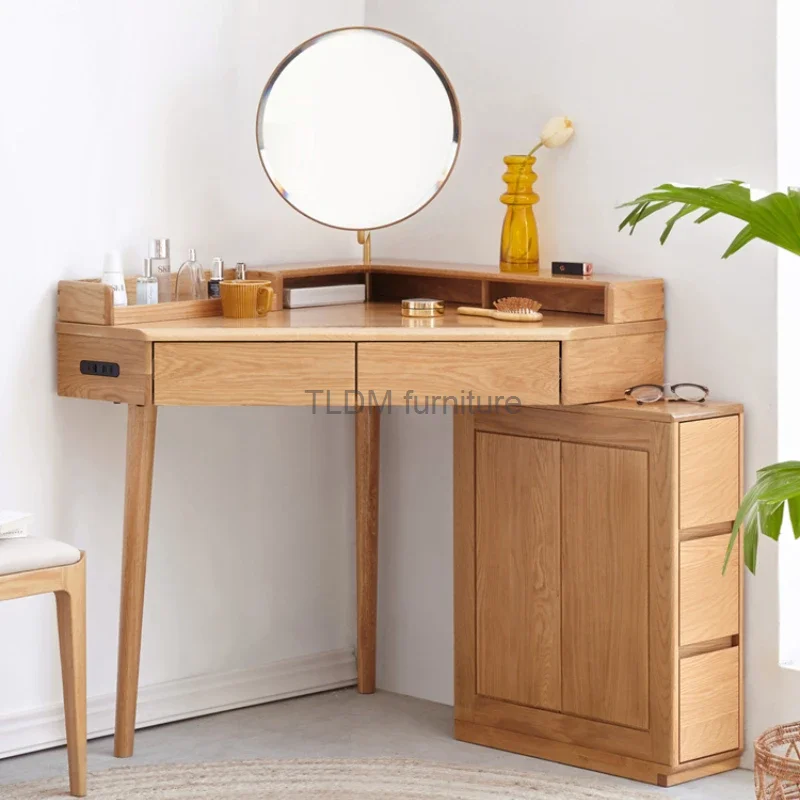 Luxury Minimalist Vanity Table Makeup Chair Wooden Corner Vanity Table Mirror Children Mueble Tocador Bedroom Furniture YY50VT