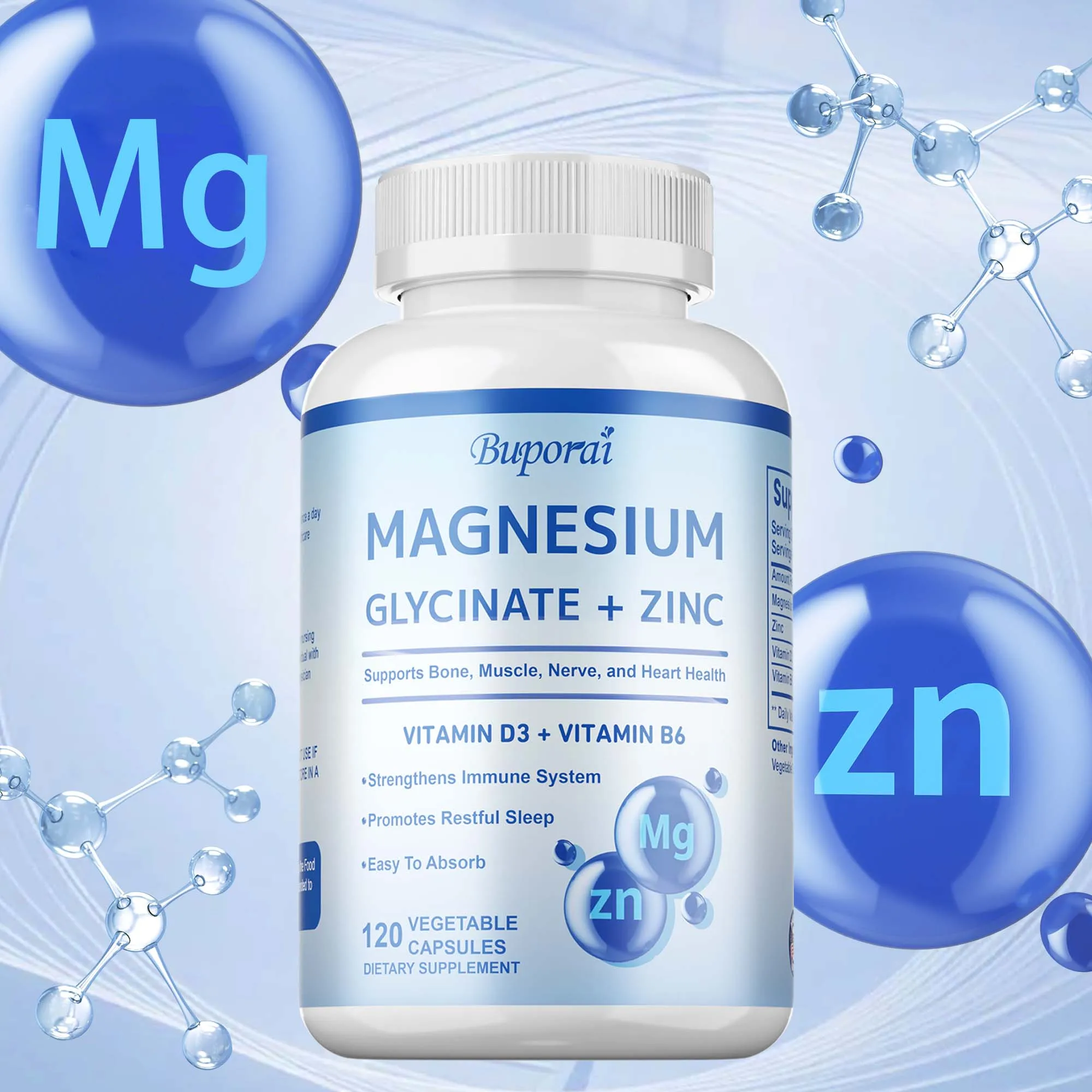 

Magnesium Glycinate + Zinc Supplement - High Absorption,Boost Immunity,Improve Sleep Quality,Promotes Bone, Joint & Brain Health