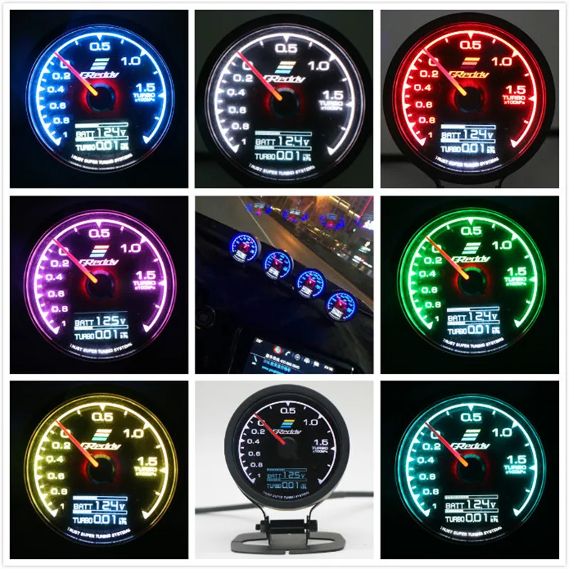 GReddi 7-Farben Turbo-Boost-Anzeige Auto Multi-LCD-Digitalanzeige Rennsport-Messgerät Wassertemperatur Öltemperatur-Anzeige 62mm 2,5 Zoll mit Sensor – Detail 16