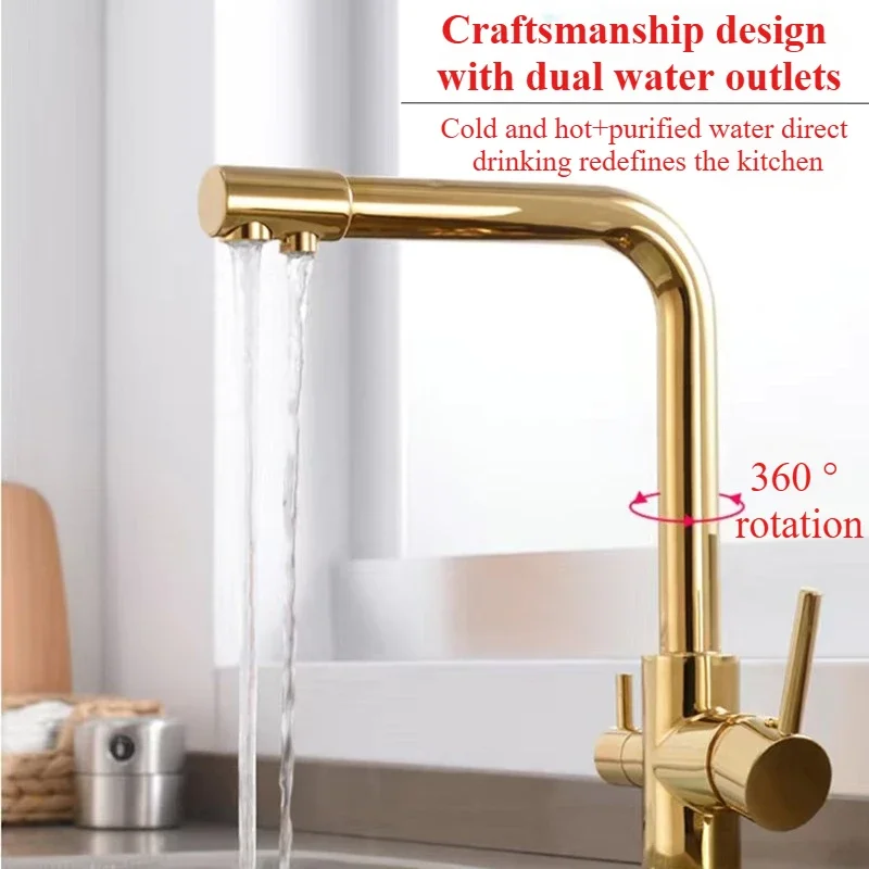 3-in-1 Copper body Kitchen Faucet with Dual Outlet - Hot & Cold Water + Built-in Water Purifier