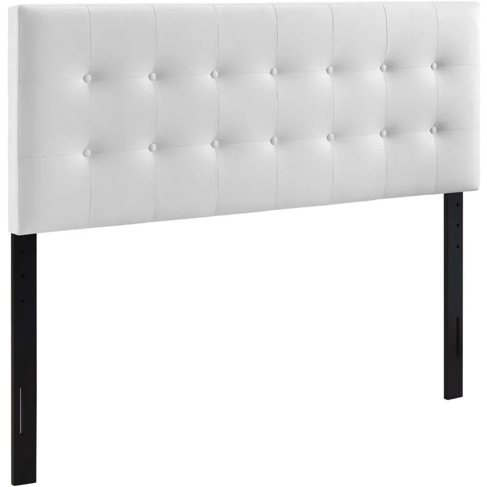 

Emily Tufted Button Faux Leather Upholstered King Headboard in White Bed Heads Bedroom Furniture Headboards Beds and Furniture