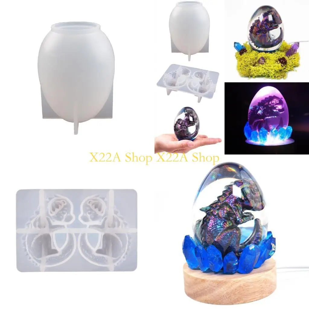 

Unique Dragon Egg Night Light Epoxy Resin Molds for Creative Night-lights Silicone Mold Set with Wooden Led Lighted Base Table