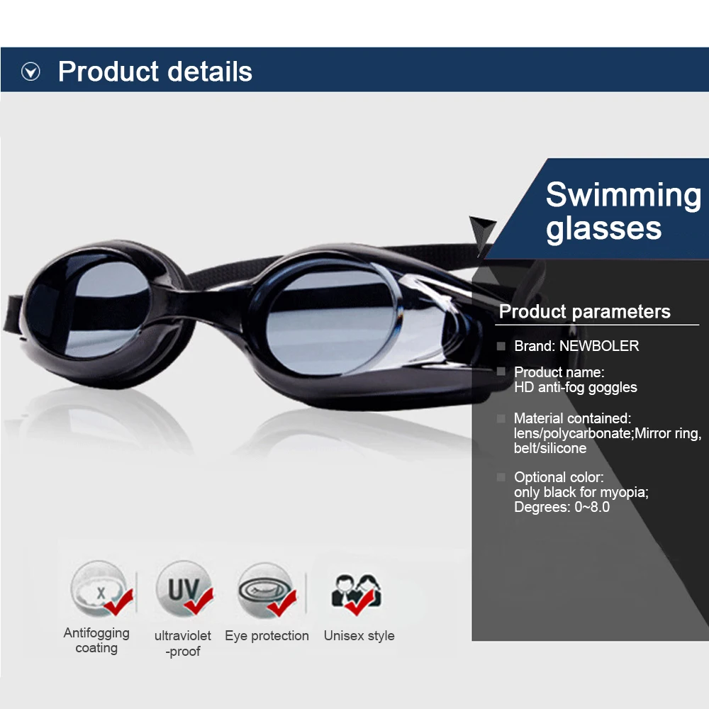 Swimming goggles for myopia, professional anti fog UV swimming goggles for men and women,  glasses for swimming sports   goggles