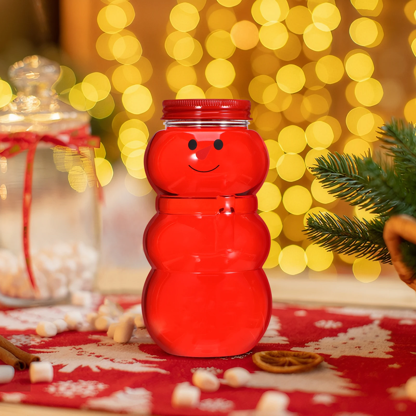 

10pcs Portable Packaging Bottles Flat Bottom Pet Material No Spill Lid For Milk Juice Drinks Outdoor Beverage Containers Snowman