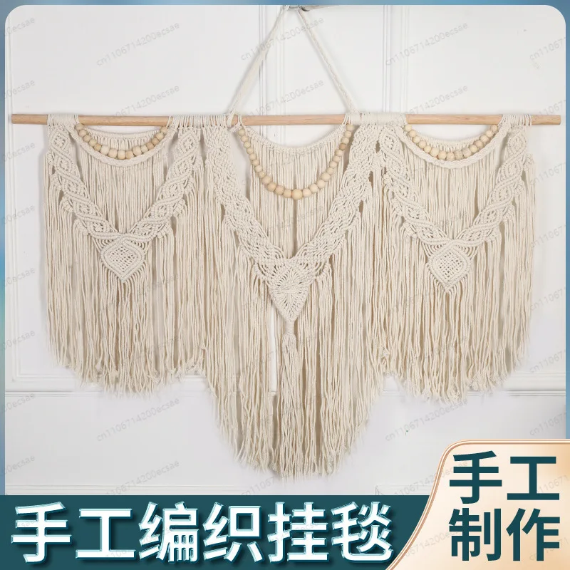 Bohemian DIY Handwoven Cotton Rope Tapestry | Fringed Wall Hanging Decor for Boho Home Soft Furnishings