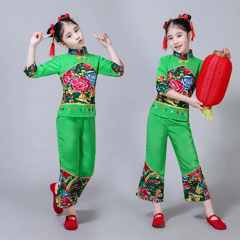 Chinese Folk Dancing Costume Girls Yangko Clothes Modern Drum Dance Performance Wear Dance Outfits New Year Hanfu Suit