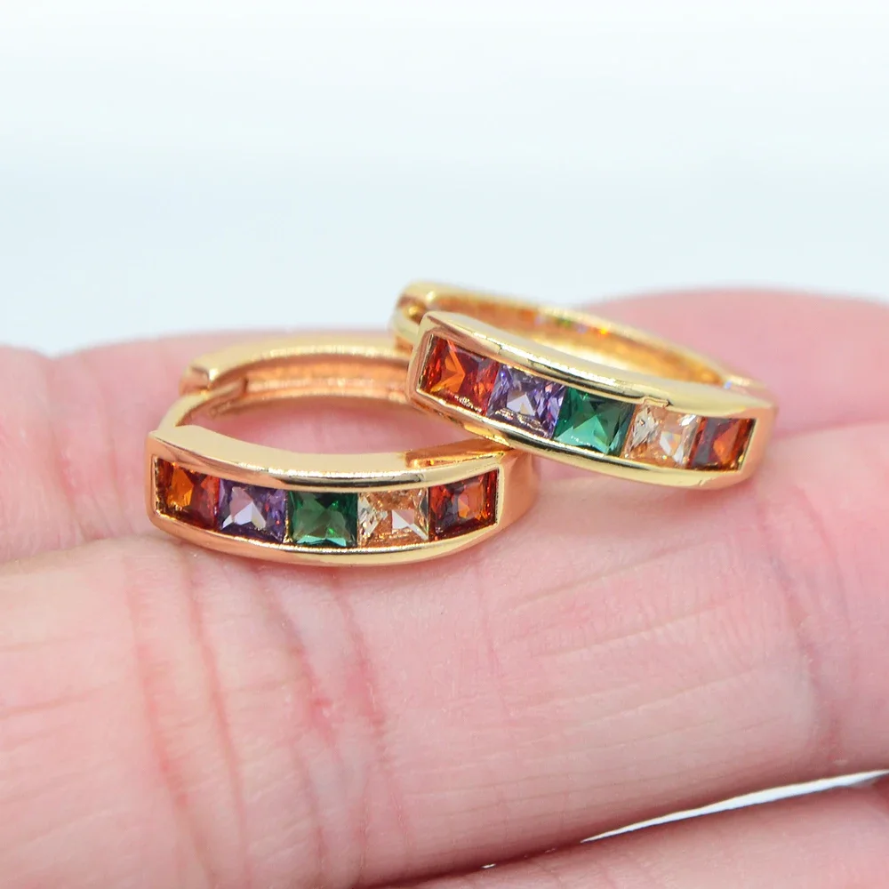 Gold Color Multicolor Cubic Zirconia Women Classic CZ Huggie Hoop Earrings Jewelry