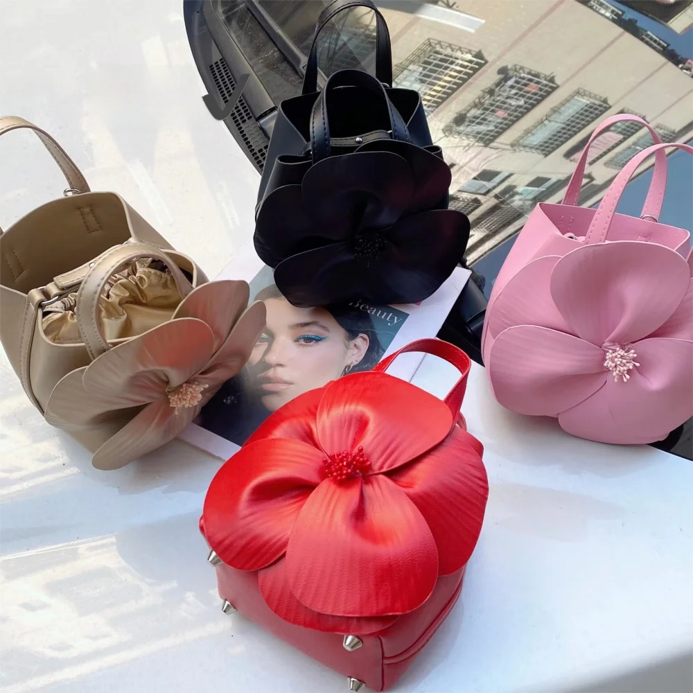 

New Chinese-Style Floral Bucket Bag Flower Drawstring Mini Tote Bag French Bucket Purse Women