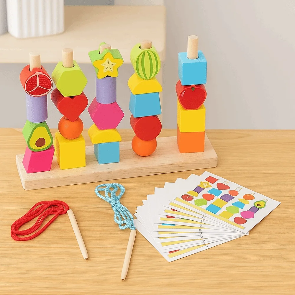 Geometrische kleurvorm Cognitie Speelgoed Montessori Interactieve stapels Blokken Puzzelspel Fruit Kleurvorm Draagbaar