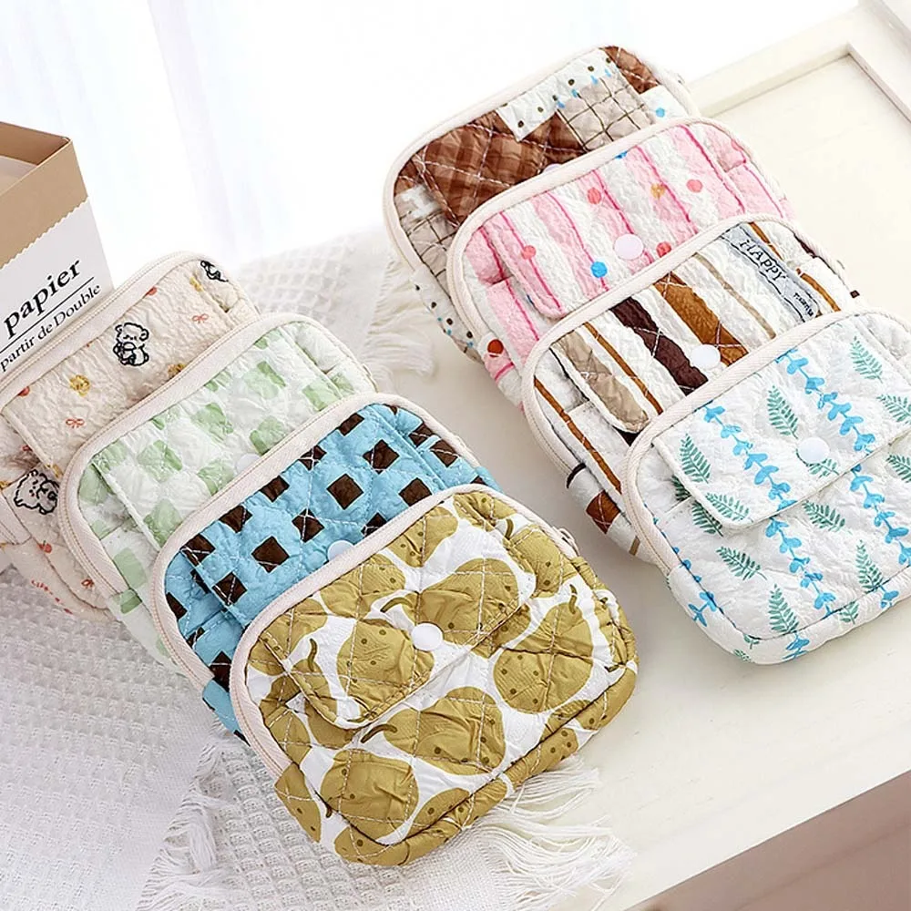 

Stripe Quilted Cotton Coin Purse Polka Dot Korean Style Small Makeup Lipstick Bag Large Capacity Jewelry Packing Pouch