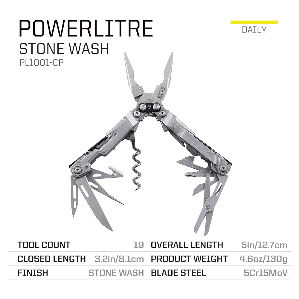 أداة تكتيكية متعددة 19 في 1 من SOG PowerLitre مع كماشة قابلة للطي وسكين - معدات EDC مدمجة للبقاء على قيد الحياة والتخييم في حالات الطوارئ والحمل #3