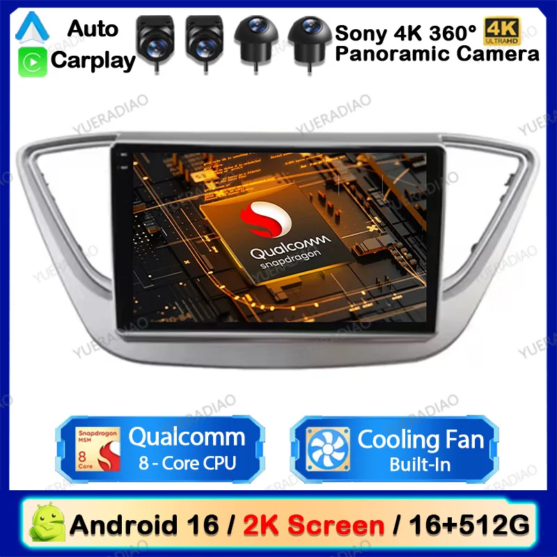 Android 16 Car Radio For Hyundai Solaris 2 2017 - 2020 Multimedia Stereo Viedo Player 4G WIFI Carplay Auto NAVI GPS Head Unit BT