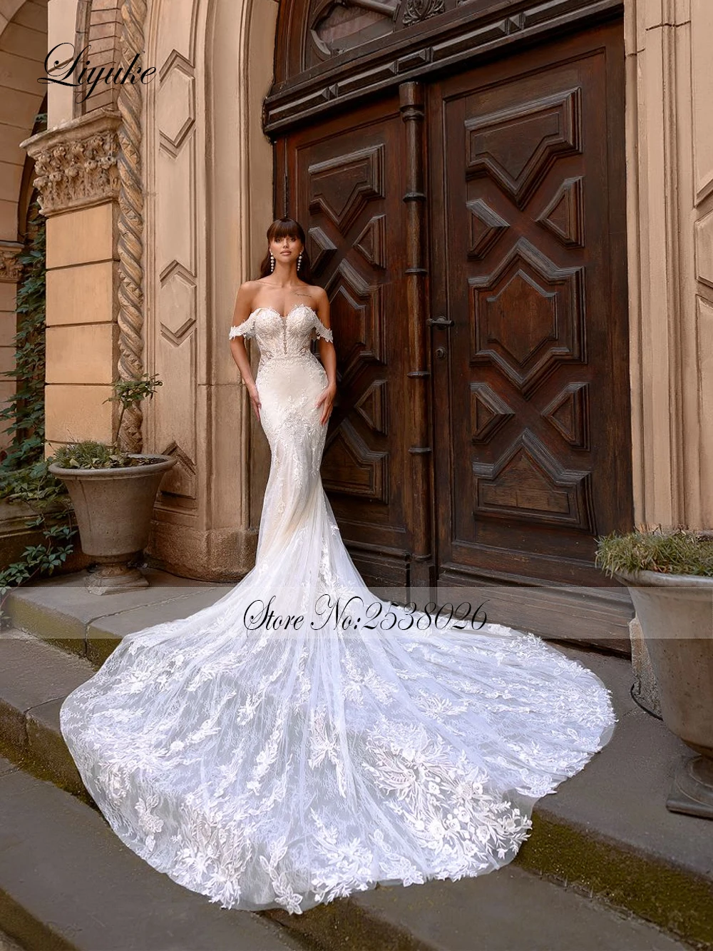 Liyuke gracioso cheio de renda sereia vestido de casamento fora do ombro mangas querida trompete vestidos de noiva